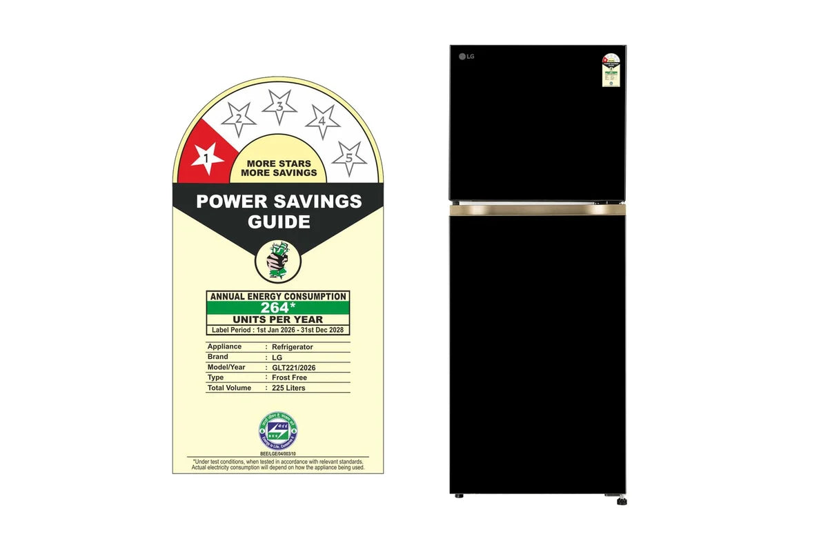LG 225L Double Door Refrigerator with Smart Mode, Auto Smart Connect, Smart Inverter Compressor, Multi Air Flow, Onyx Black, 1 Star GLT2216WYOB