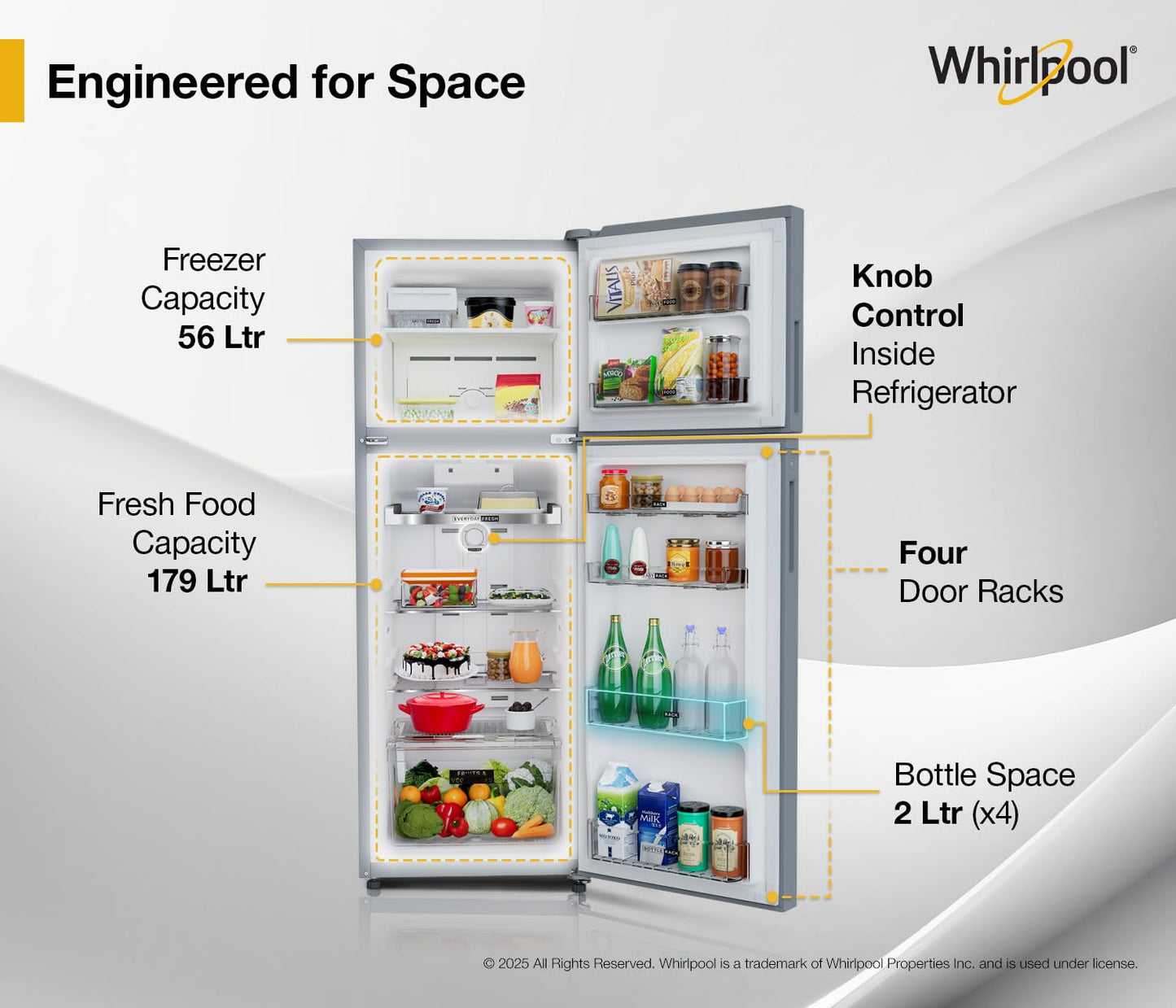 Whirlpool Neofresh 235L 2 Star Frost Free Double-Door Refrigerator (Model: NEO DF278 PRM, Variant: Imperial Steel, 22317)