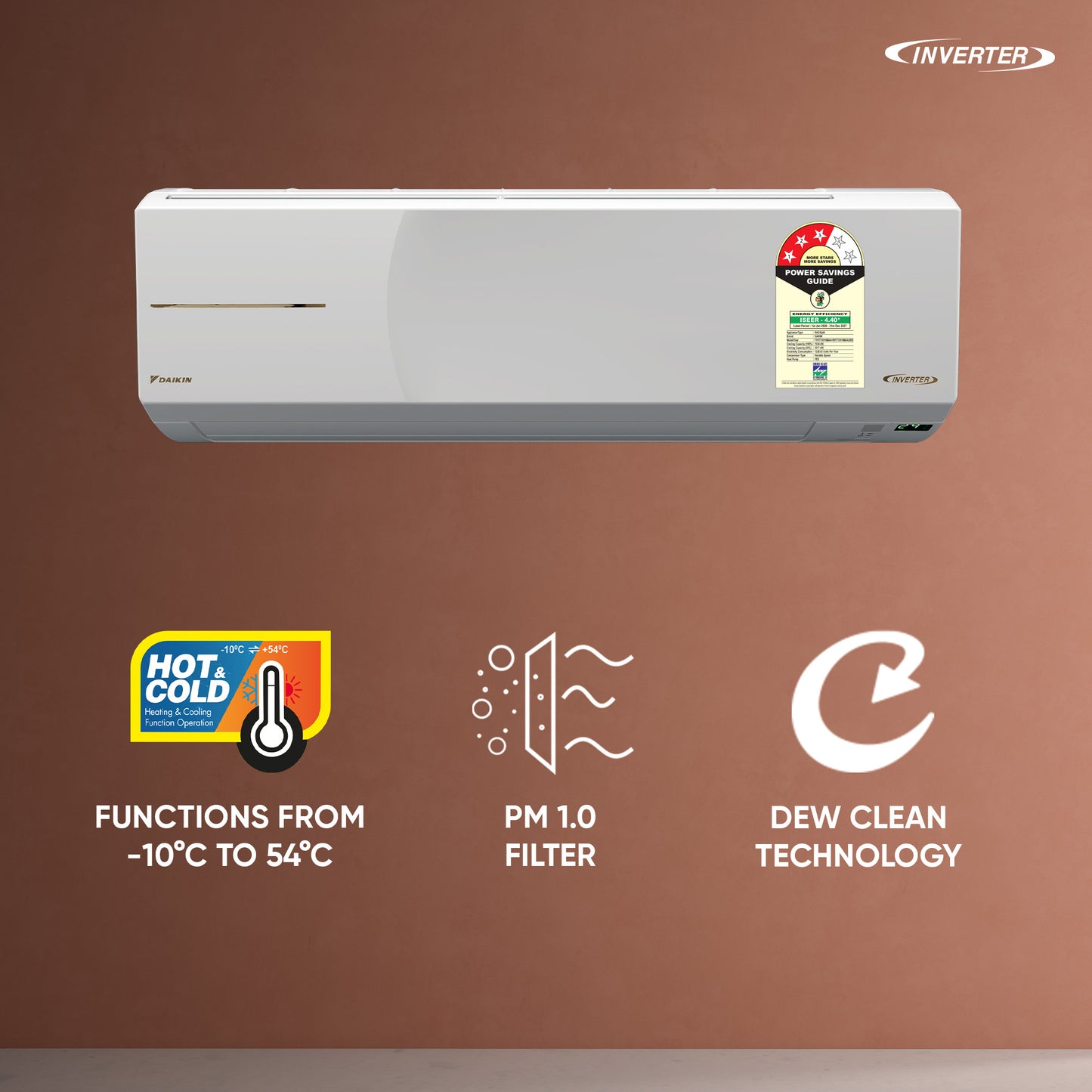 DAIKIN FTHT50XV16VAA 1.5 Ton 3 Star Inverter Split AC (Cooling & Heating) – Dew Clean, PM 2.5 Filter, Copper Condenser