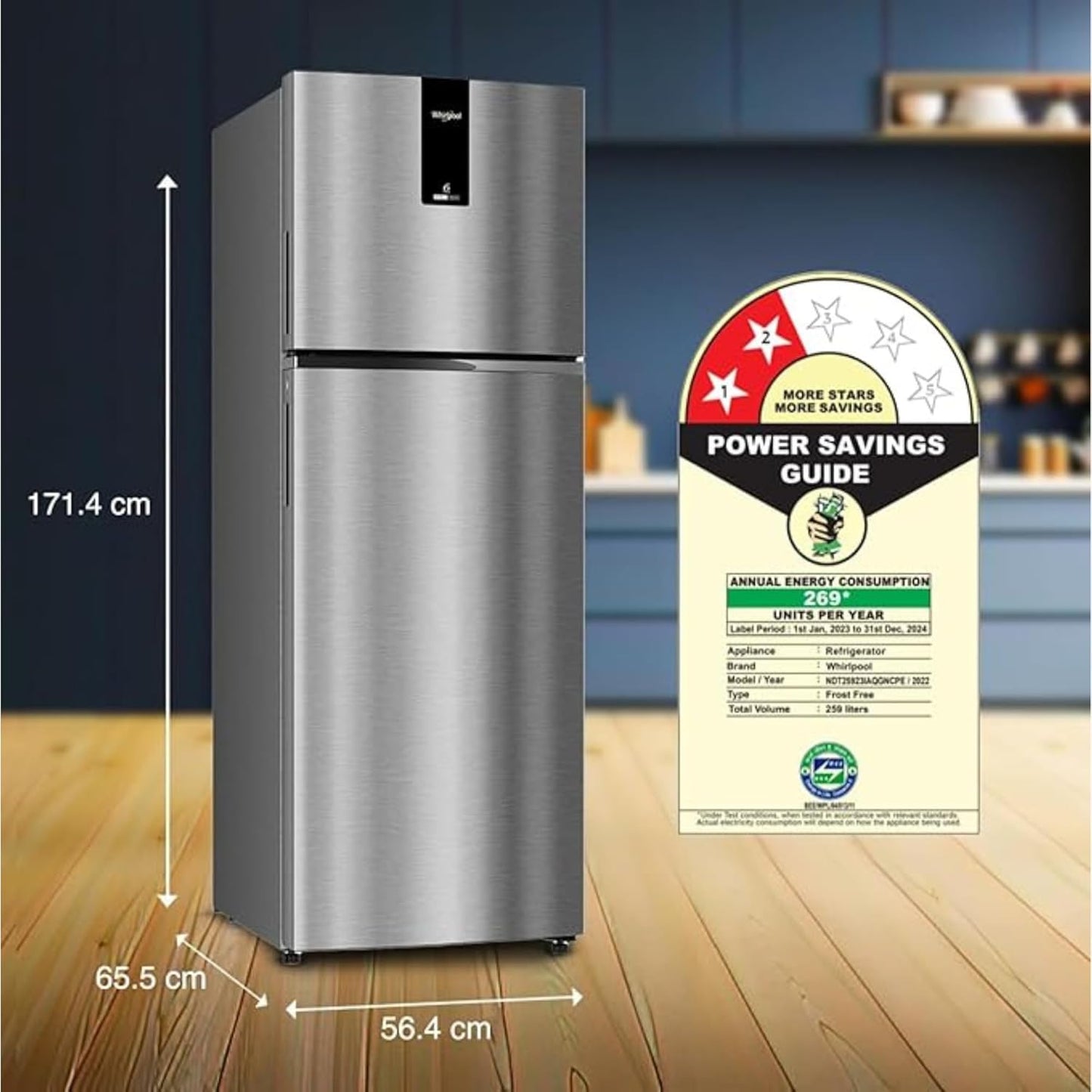 Whirlpool Intellifresh 259L 2 Star Frost Free Double Door Refrigerator (Model: IF INV ELT DF305 PRM /22376)