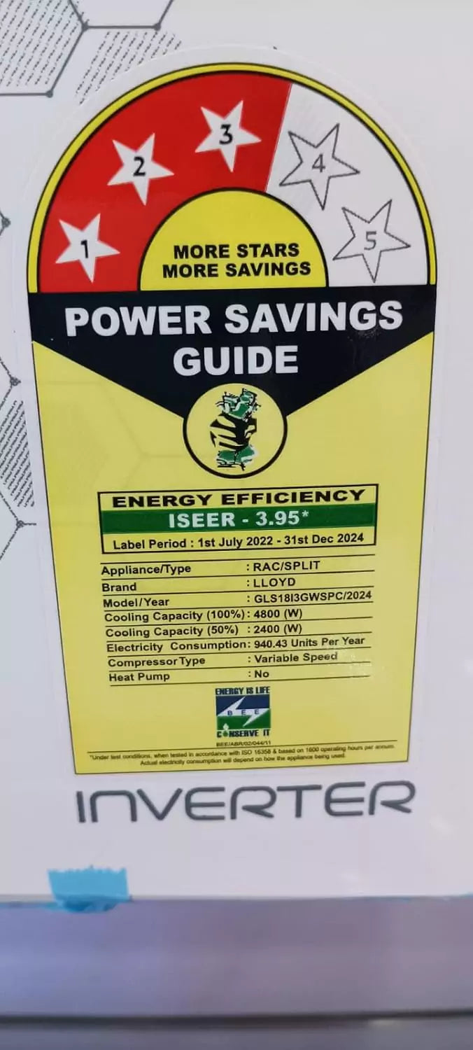 Energy Rating: 3 Star, Annual Energy Consumption: 1026.46, ISEER Value: 3.96, please refer to energy label on the product