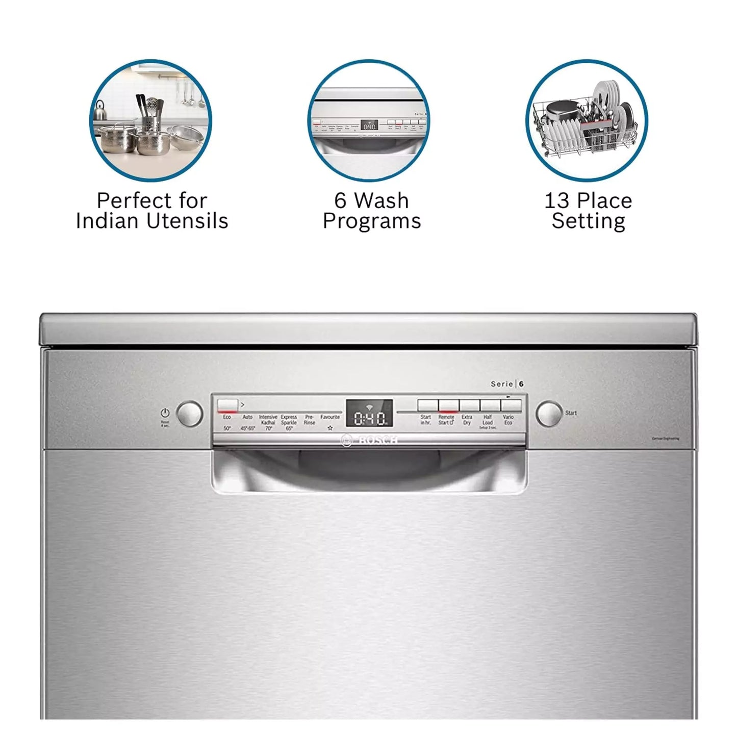 Bosch 13 Place Settings Dishwasher (SMS6ITI00I, Silver Inox, WiFi Enabled)