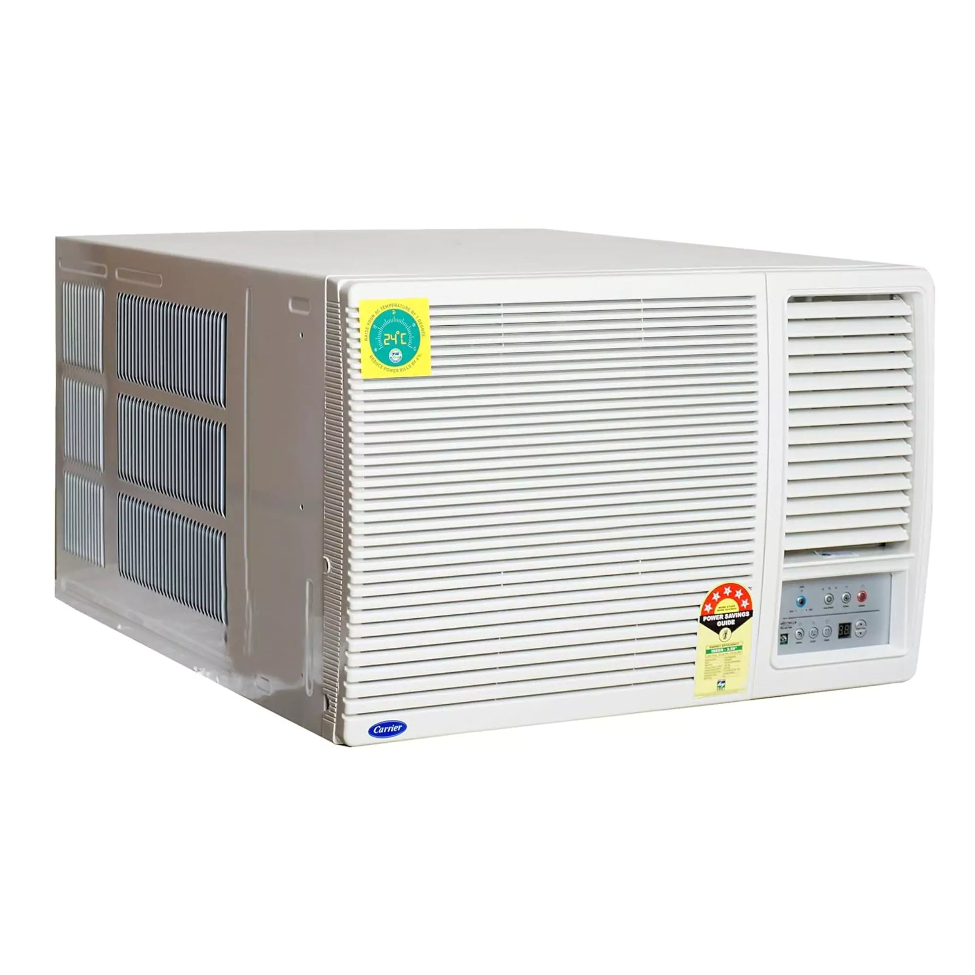 Front and right side view of Carrier 1.5 Ton 5 Star Inverter Window AC