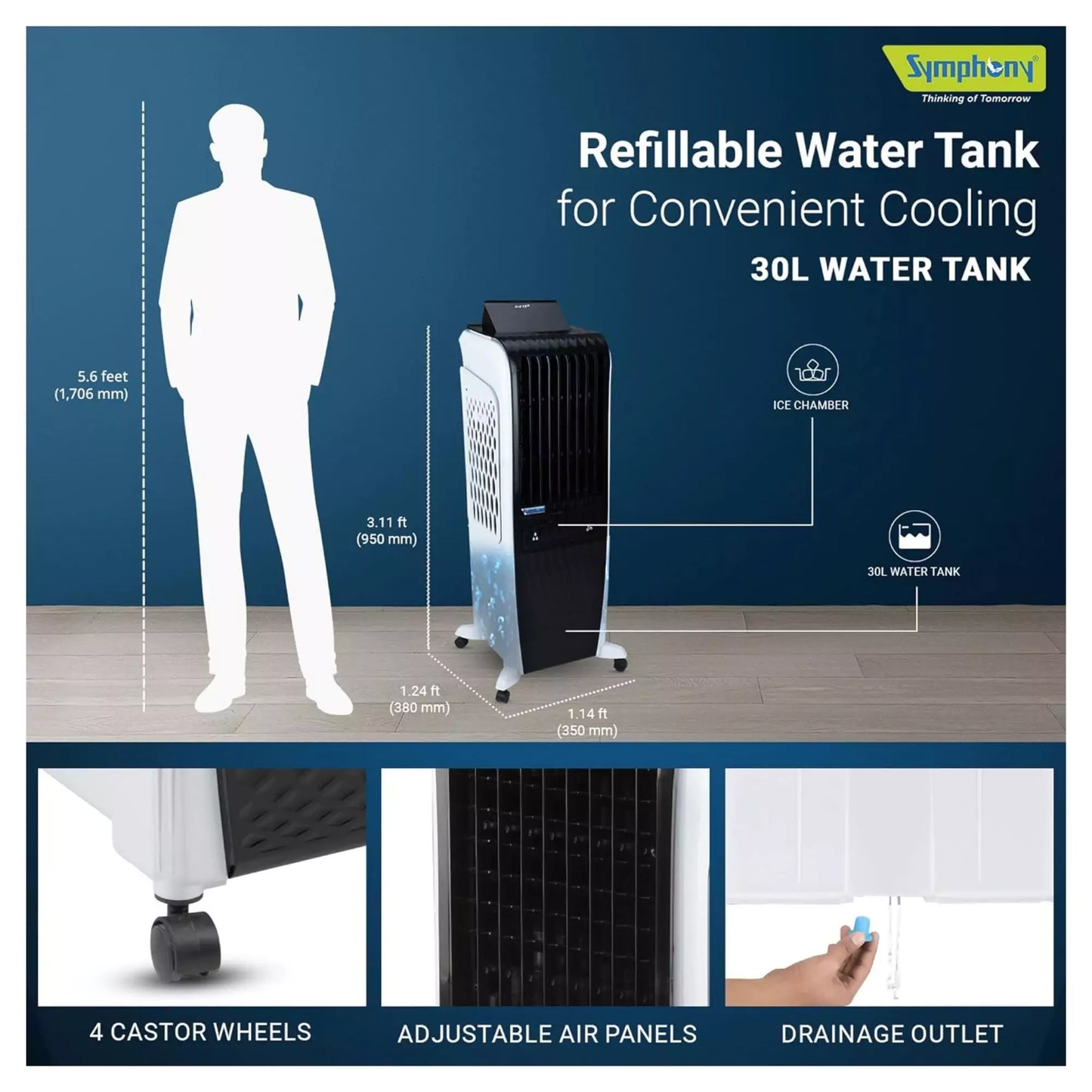 Refillable water tank for convenient cooling with Symphony Diet 3D 30i