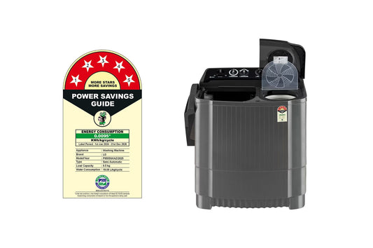 LG 9.5Kg, Semi Automatic Top Load Washing Machine, , Roller Jet Pulsator + Soak, Rat Away, Middle Black