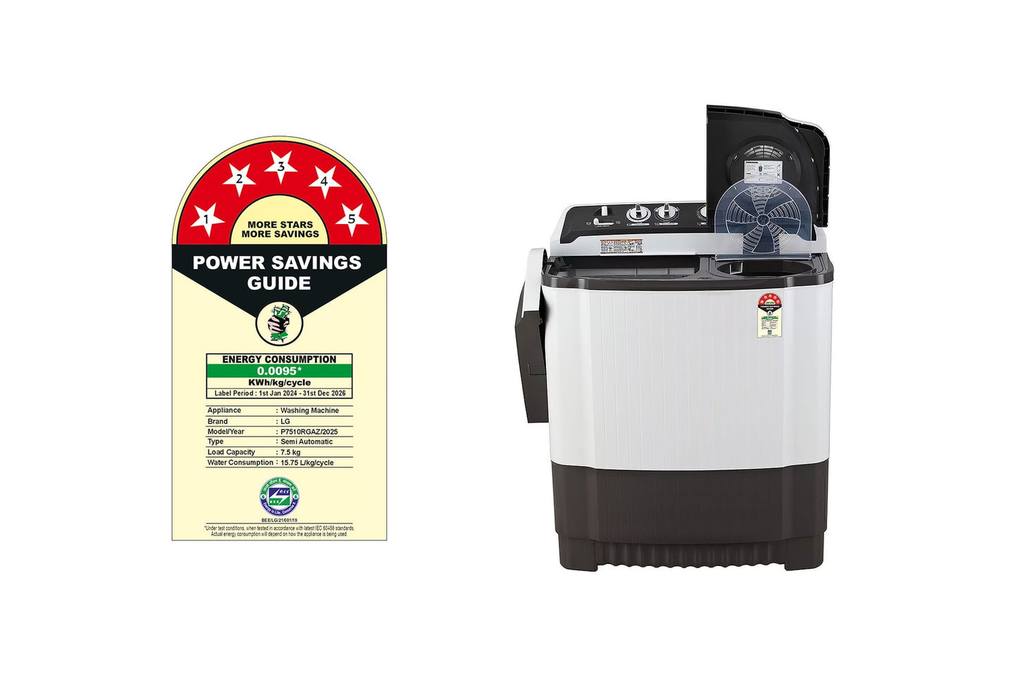 LG P7510RGAZ 7.5Kg Semi Automatic Top Load Washing Machine, Roller Jet Pulsator, Dark Gray