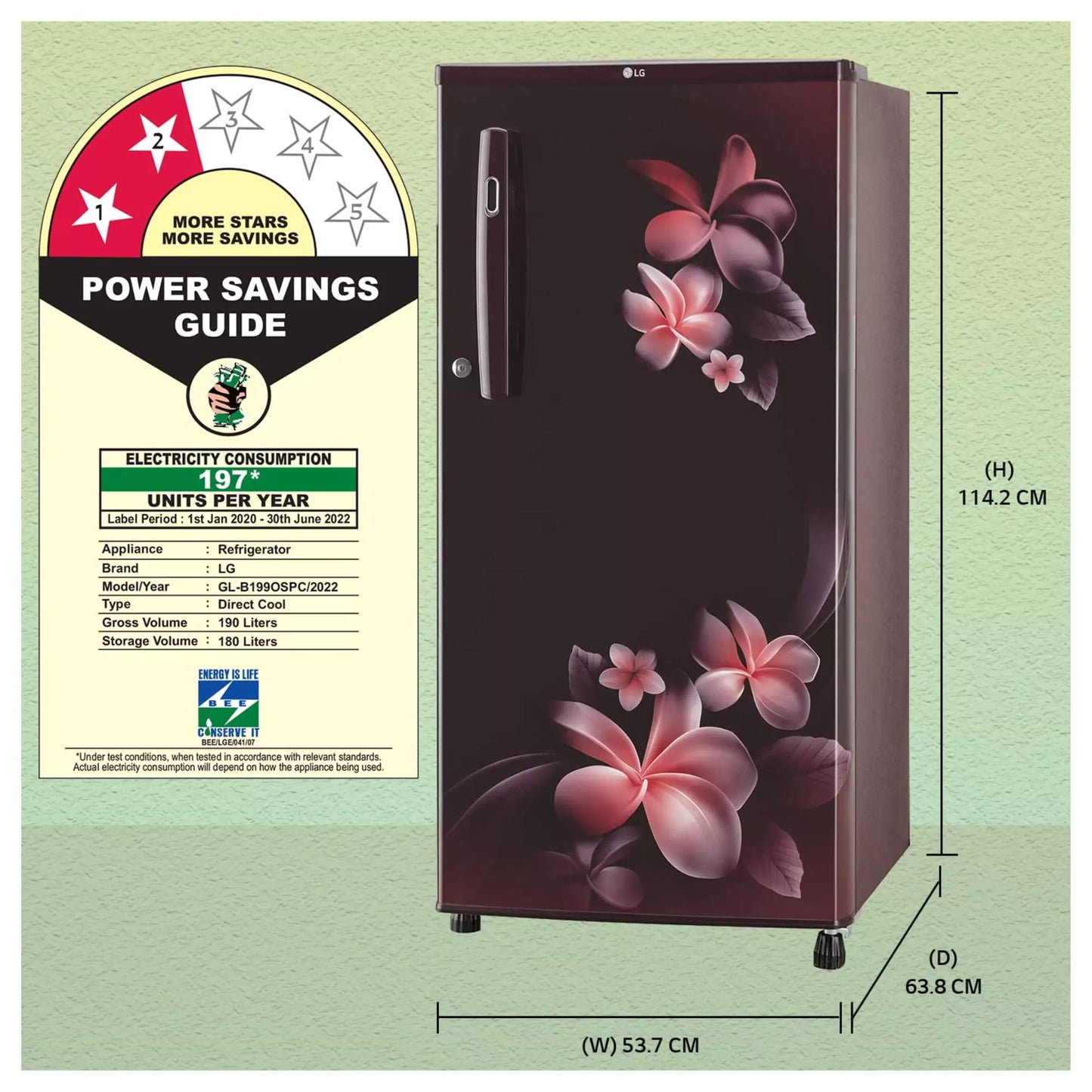 LG 190 L 2 Star Direct-Cool Single Door Refrigerator (GL-B199OSPC)