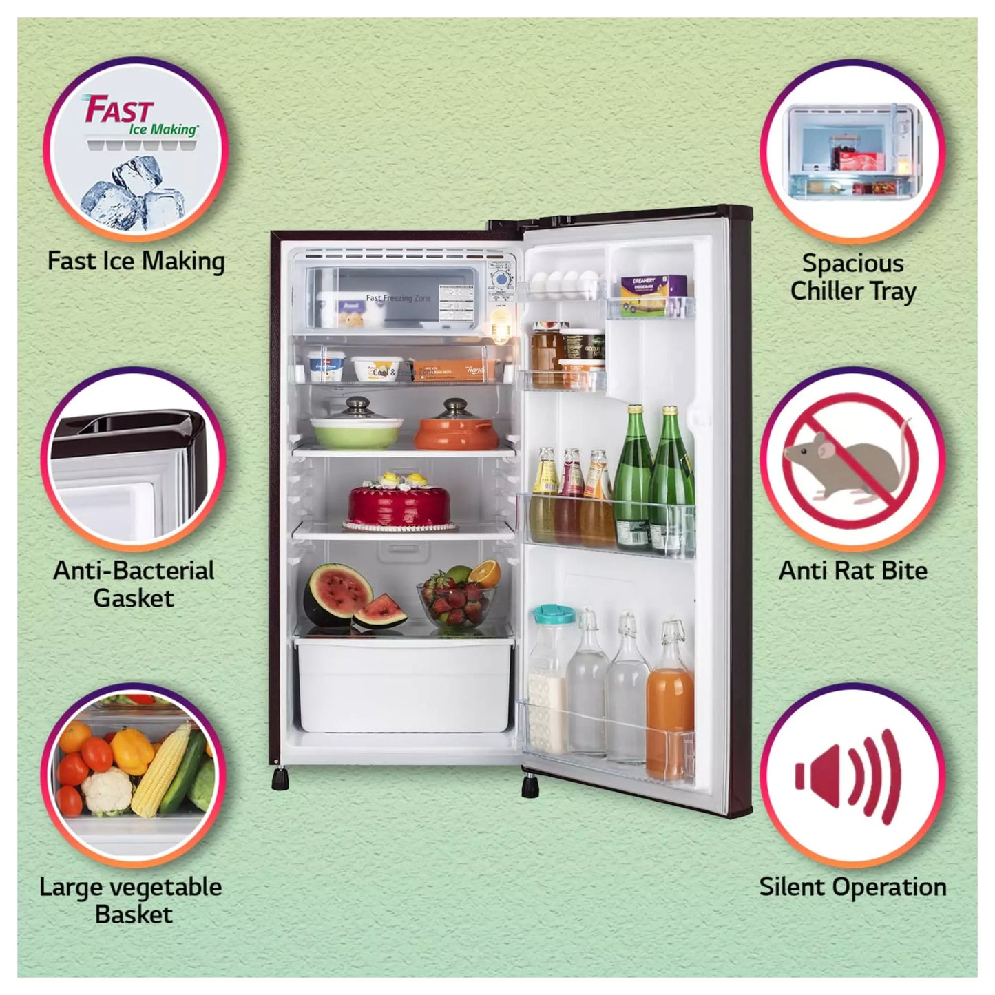 LG 190 L 2 Star Direct-Cool Single Door Refrigerator (GL-B199OSPC)