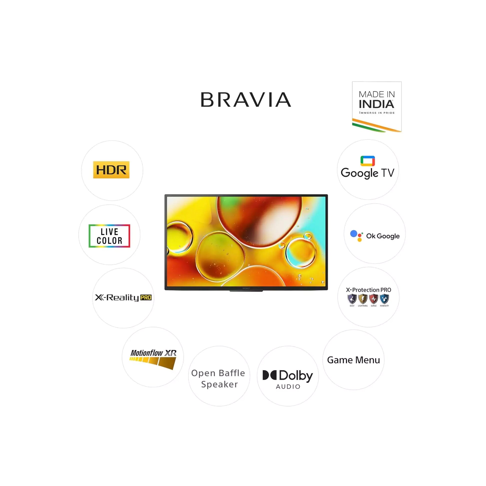 Sony BRAVIA 80 Cm (32) - Display : 2K LED | Live Color | X-Reality PRO | MotionFlow XR 200 | HDR10/HLG