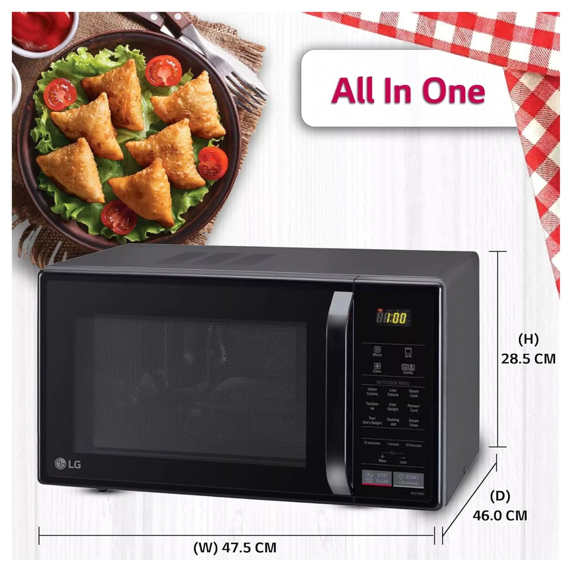 The revolutionary auto-cook menu comes with preset cooking time and temperature , LG 21 L convection microwave oven 