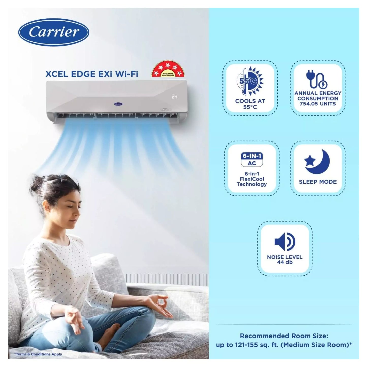 Carrier 1.5 Ton 5 Star Inverter Split AC (Xcel Edge Exi,White)