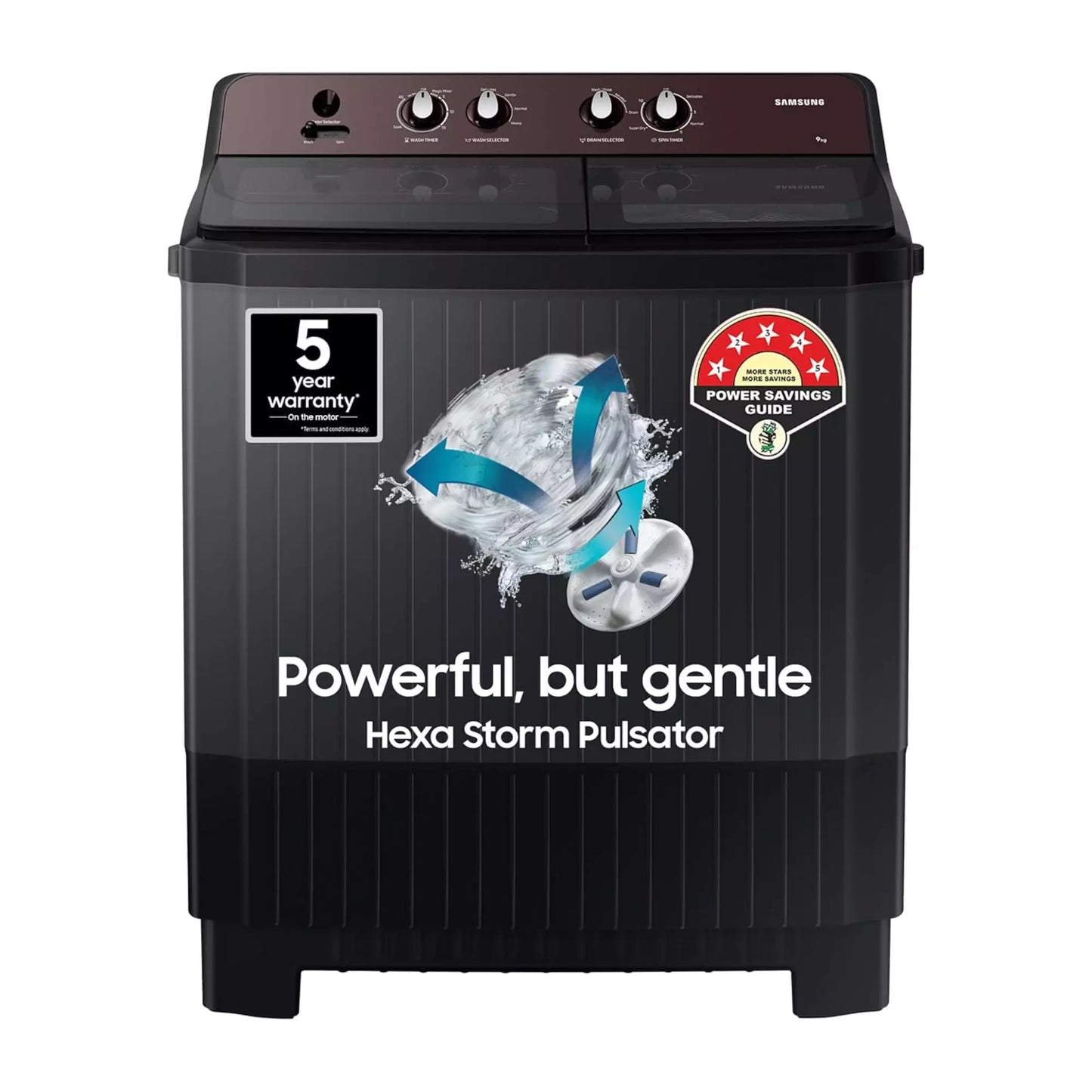 Samsung 9 Kg 5 Star Semi-Automatic Top Load Washing Machine (WT90B3560RB)