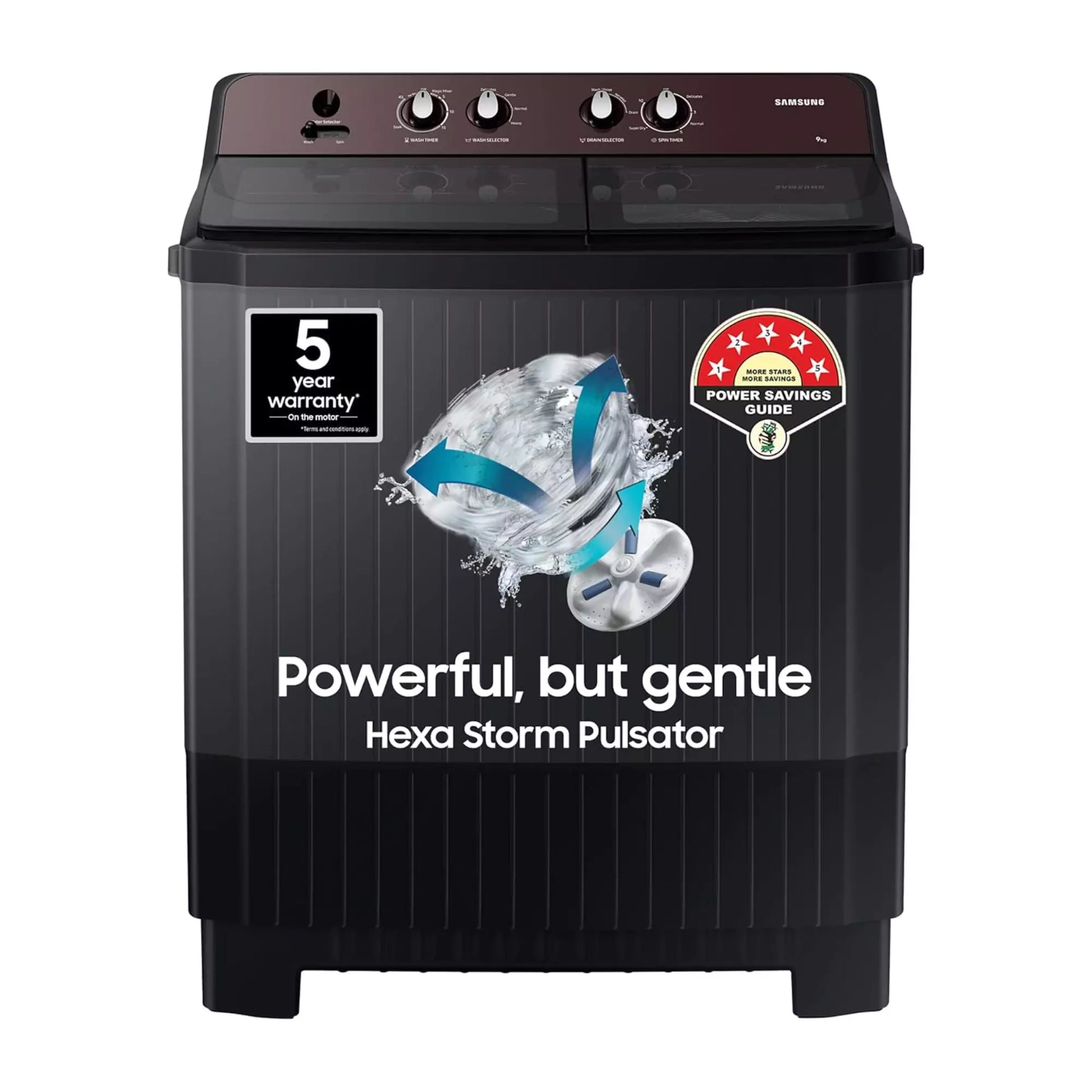 Samsung 9 Kg 5 Star Semi-Automatic Top Load Washing Machine (WT90B3560RB)