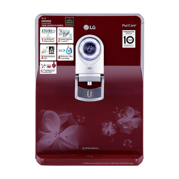 LG WW172EP 8-Litre RO+ EverFresh UV Plus+Mineral Booster Water Purifier with Dual Protection Stainless Steel Tank (Red with Floral Pattern)